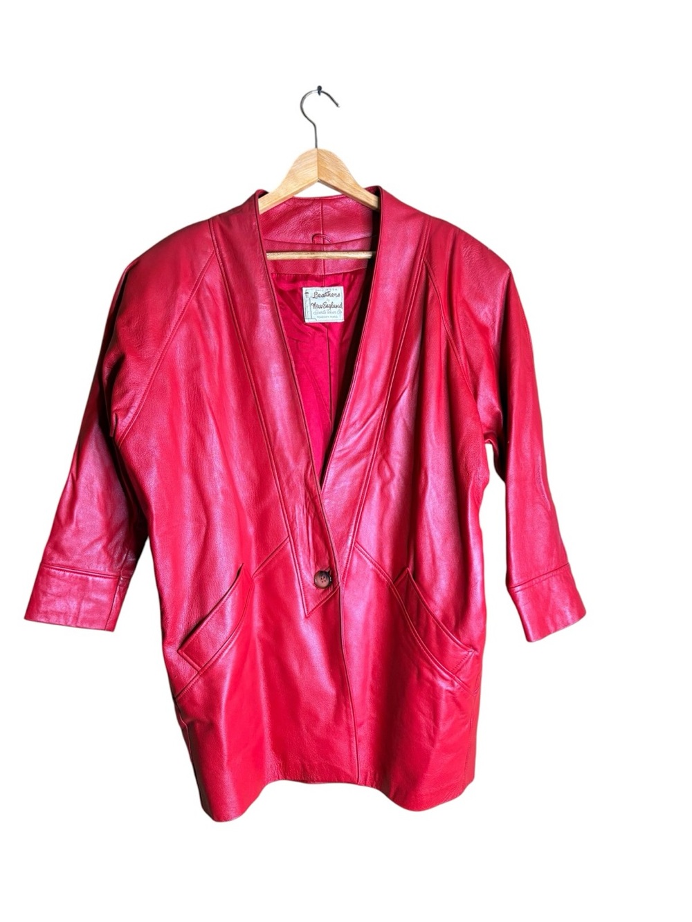 Vintage Leathers by New England Red Leather Longline Coat Made in USA XL